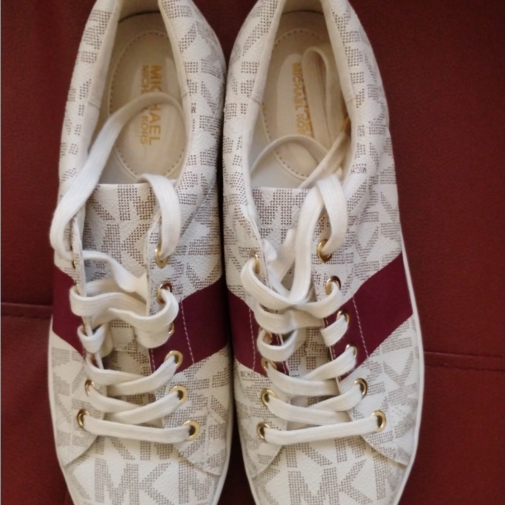Michael Kors Cream and Burgundy Lace-Up Sneakers